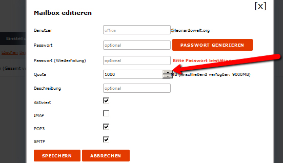 Dokumentation Mailbox Größe ändern